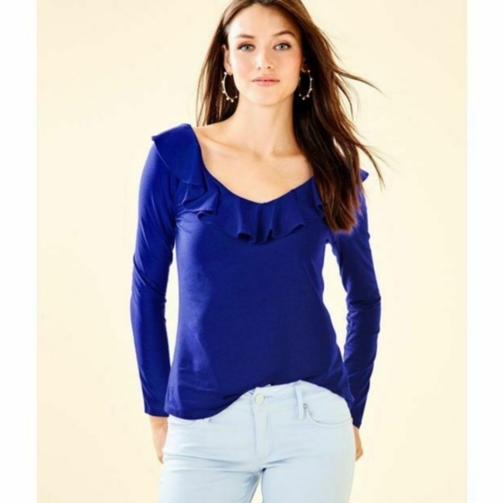 Lilly Pulitzer Alessa Long Sleeve Top Royal Purple Womens‎ Size S Preppy Flowy